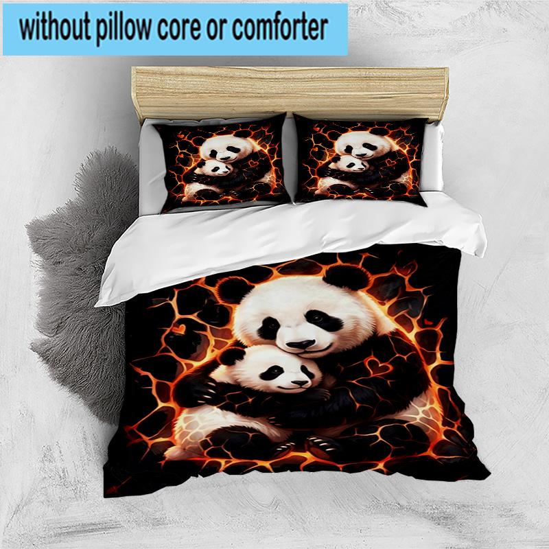 Colorful Panda Love 3pcs Bedding,Including 1pc Duvet Cover And 2pcs Pillowcases Perfect for Christmas,Ideal for Bedroom, Dormitory