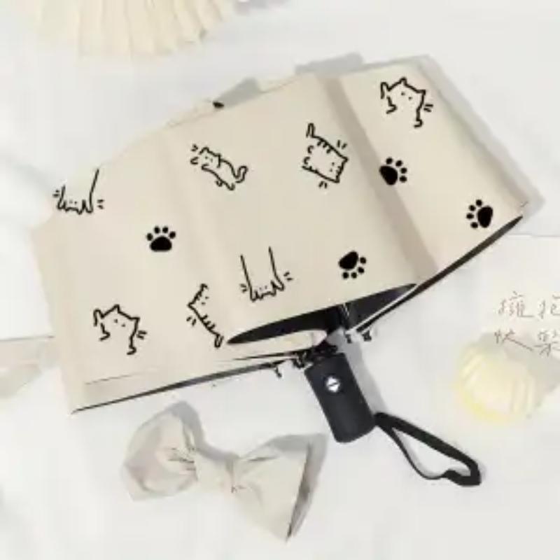 Fully Automatic Black Rubber Sun Umbrella with UV Protection All Weather Student Folding Umbrella