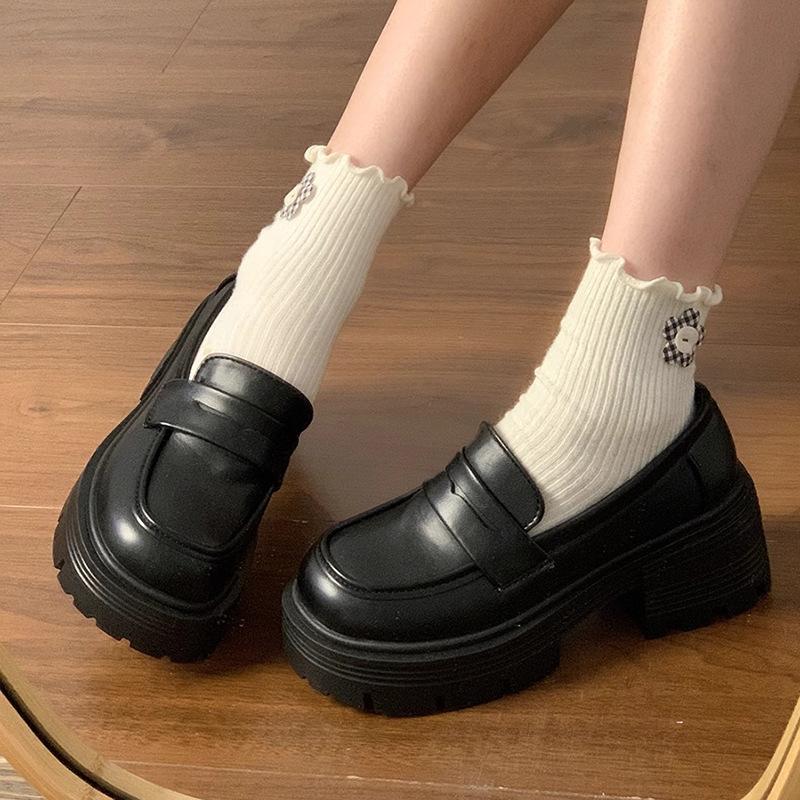 

Маленькие кожаные туфли в британском стиле, черные туфли на платформе, женские весенние 2025, новые, на толстом каблуке, ретро лоферы на одной педали 40 матовый черный