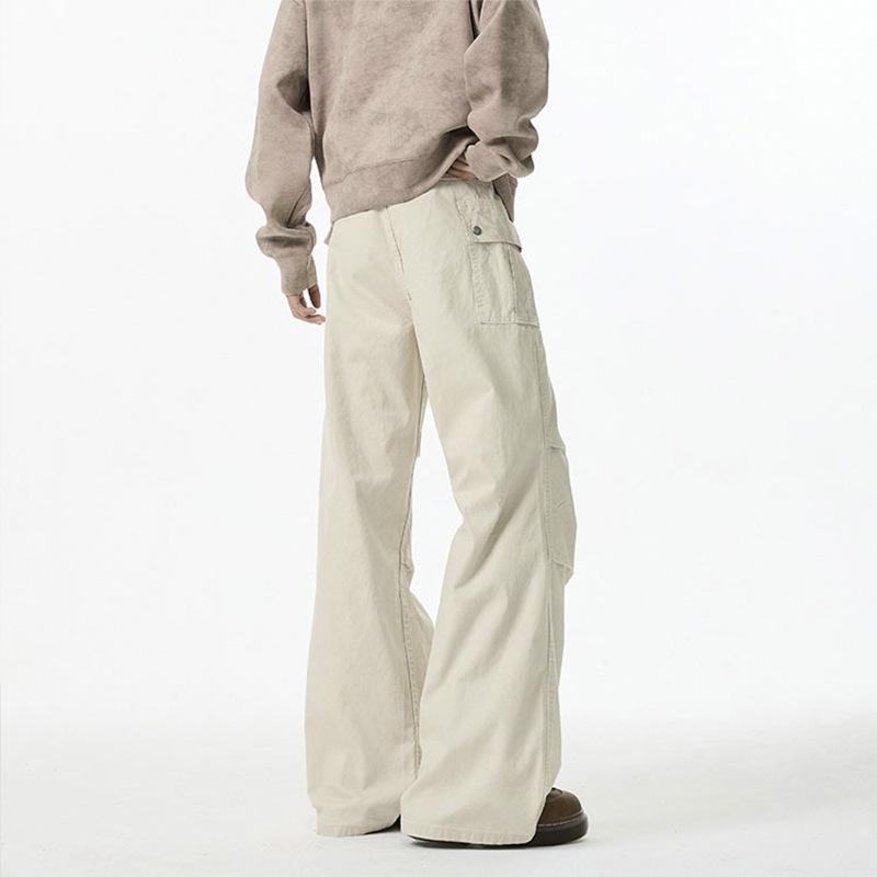 Retro Washing and Old Work Pants for Men and Women Spring Loose Pleated Straight Casual Pants High Street Micro-flare Pants