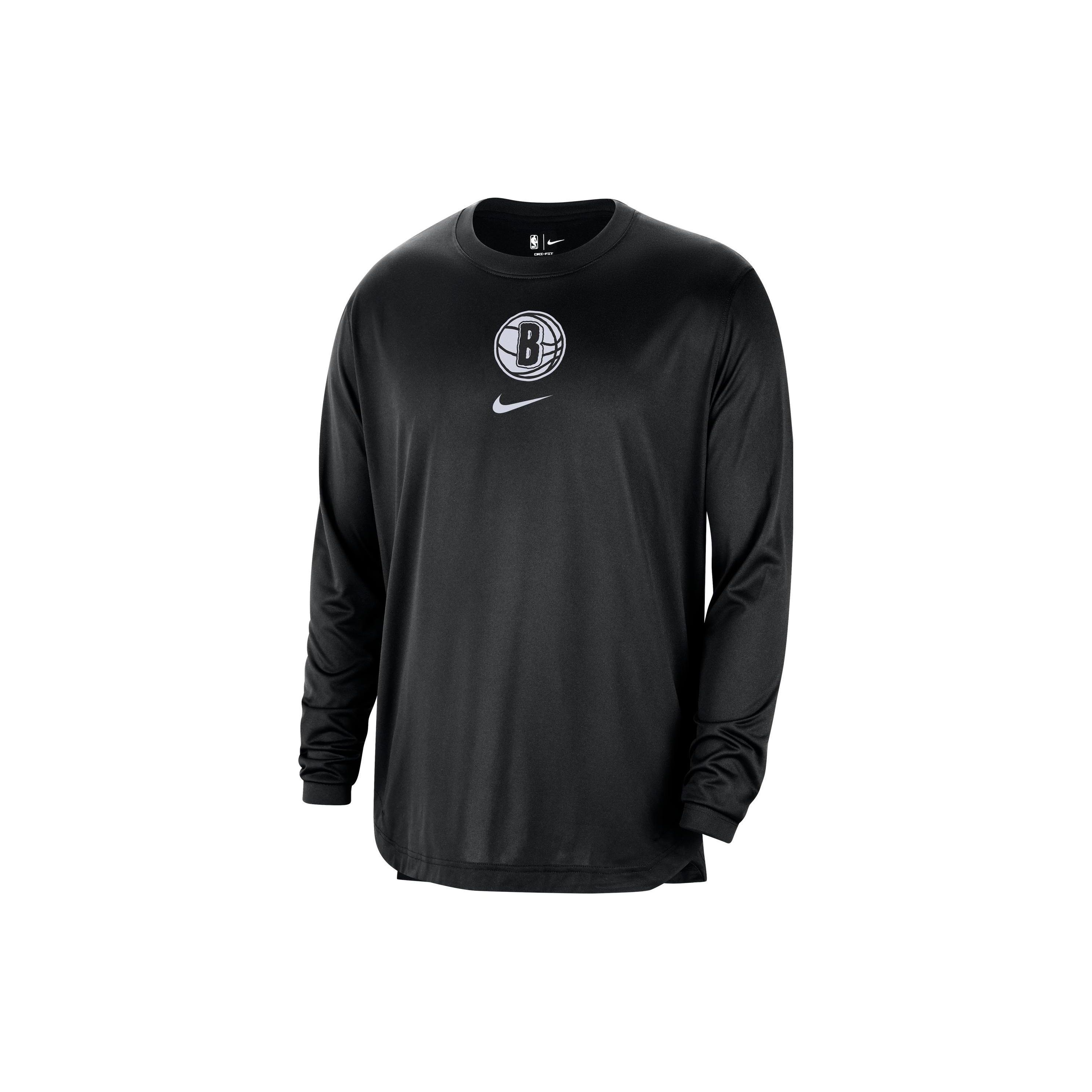 

Nike Brooklyn Nets American Vintage Logo Print Crew Neck Pullover Casual Quick-Dry Knit Long Sleeve T-Shirt Men Tops Black FB3581-010 M