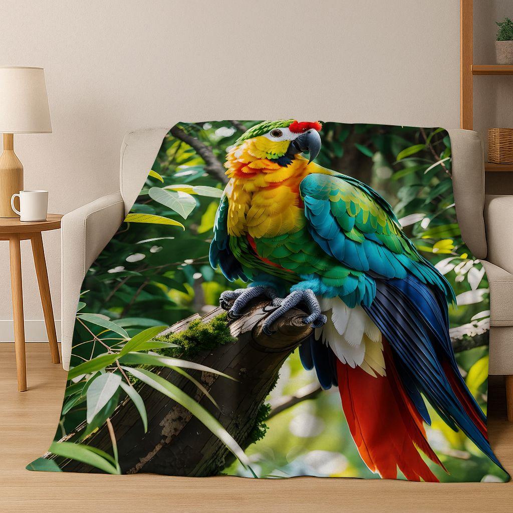 Bunte Tropische Papageien Ara Natürliche Vögel Kunst Flanelldecke, Gemütliche Weiche Überwurfdecke für Zuhause Schlafzimmer Bett Sofa Abdeckung Kinder