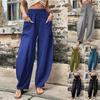 Ladies Elastic Waist Pockets Trousers Womens Casual Baggy Wide Leg Harem Pants
