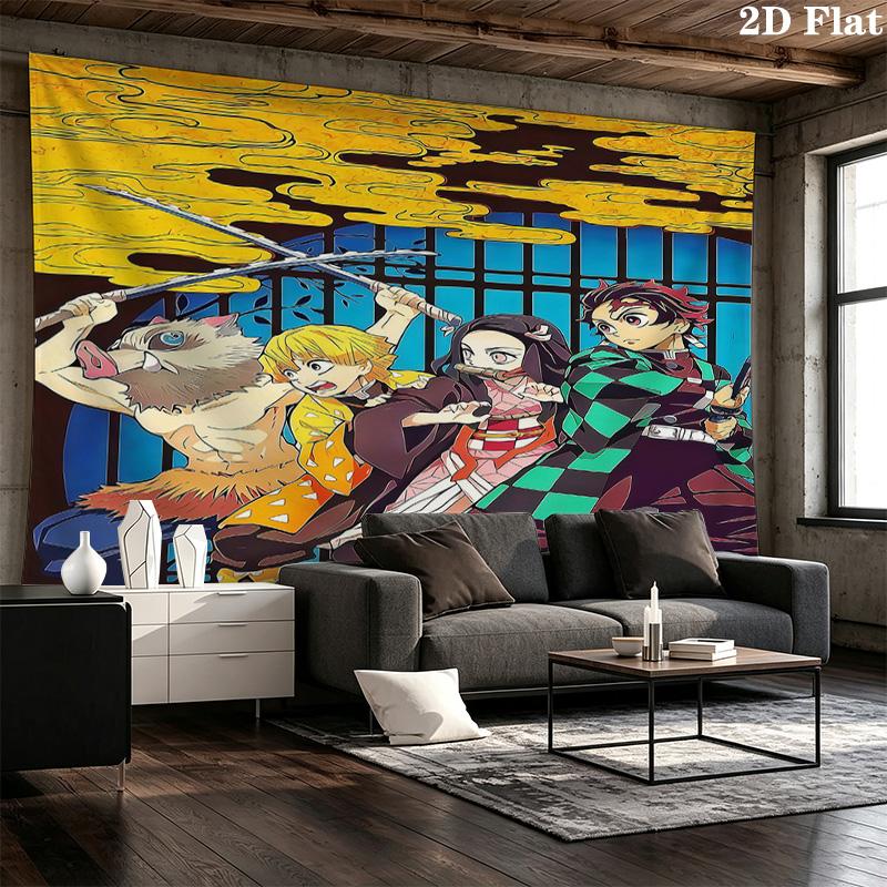 Demon Slayer Kimetsu No Yaiba Wall Tapestry Aesthetic Wall Hanging Printed Fabric Blanket Decorative Tapestries for Bedroom Living Room Home Decor