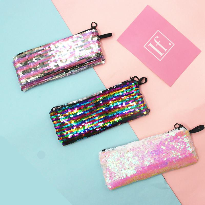 Glitter Two Mermaid Tone Pencil Case Earphone Data Cable Organizer Bag Students