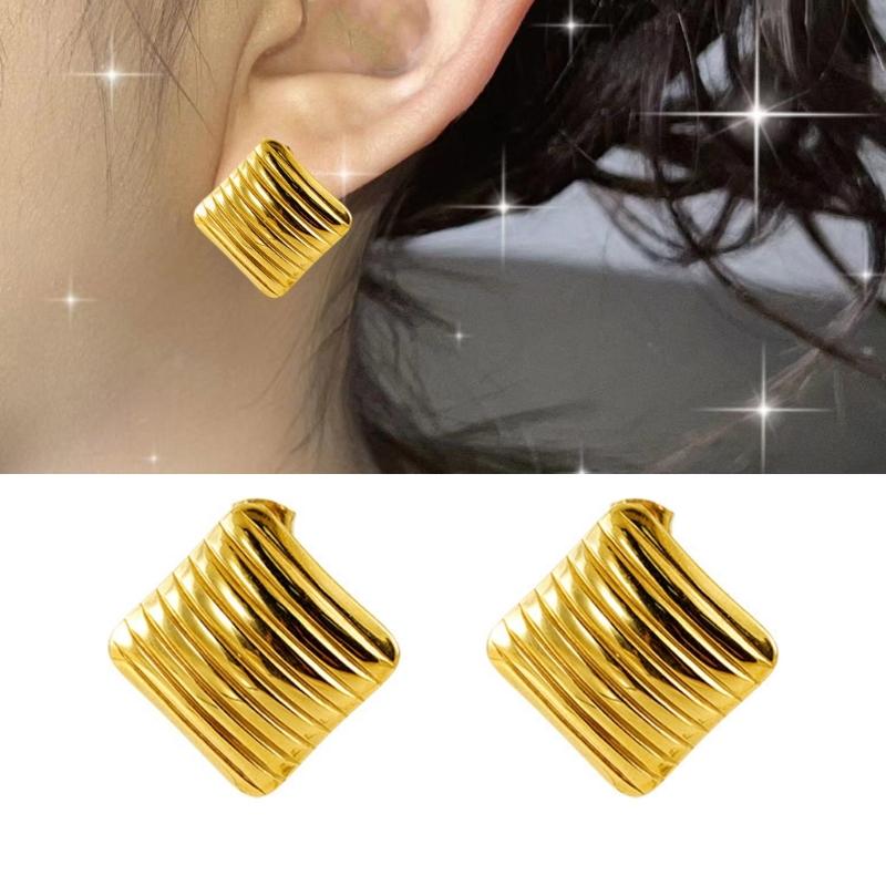 Gold Striped Earrings Stainless Steel Ear Studs Geometric Striped Ear Jewelry Suitable for Fashionable Teens Present