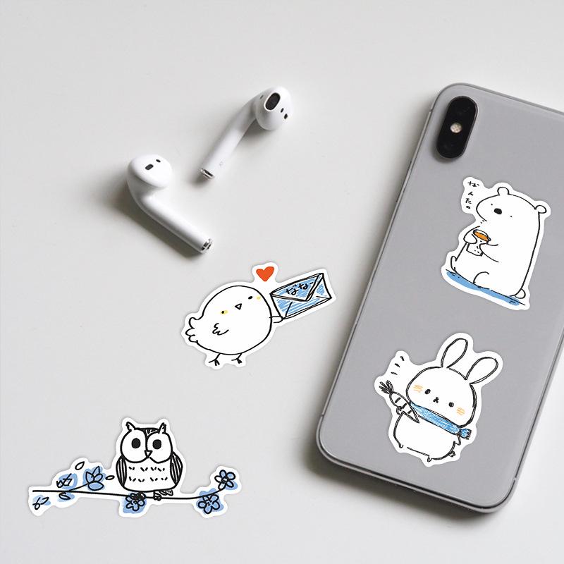 55 Japanese-Style Blue & White Animal Stickers - Waterproof & Decorative for Cups, Notebooks, Planners