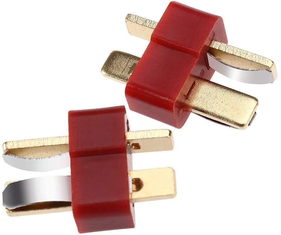 Set of 10 T-Plug Deans-Style Connectors Male & Female | Includes 20 Heat Shrink Tubes | For RC Cars, Boats, Helicopters, 7.4V LiPo Batteries | Red
