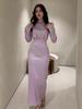 2025 Women's Slimming Waist-Cinching Pleated Long-Sleeved Dress In French Court Style
