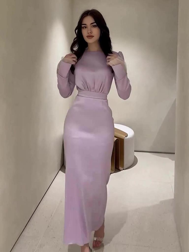 2025 Women's Slimming Waist-Cinching Pleated Long-Sleeved Dress In French Court Style
