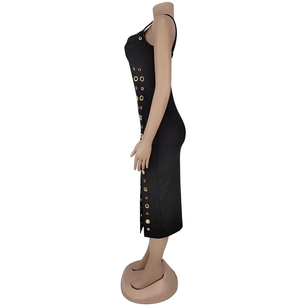 C7322 Elegant Slim-Fit Women's Dress with Button Decoration
