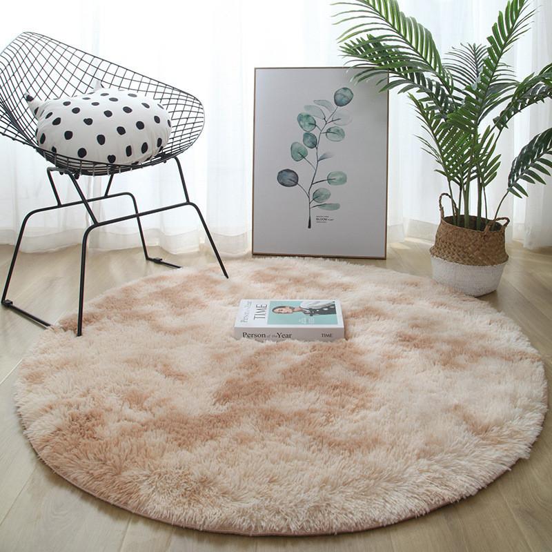 Round Rug For Living Room With Silk Wool Material And Tie Dye Pattern For Home Decor