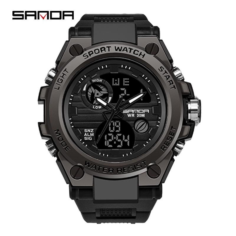 Sanda Men's Multifunctional Dual Display Waterproof Sports Watch with Luminous & Alarm Features