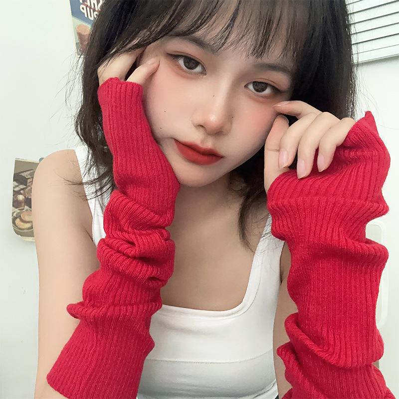Japanese Style Puffy Knitted Arm Warmers - Solid Color Clubbing Hip Hop Sleeves