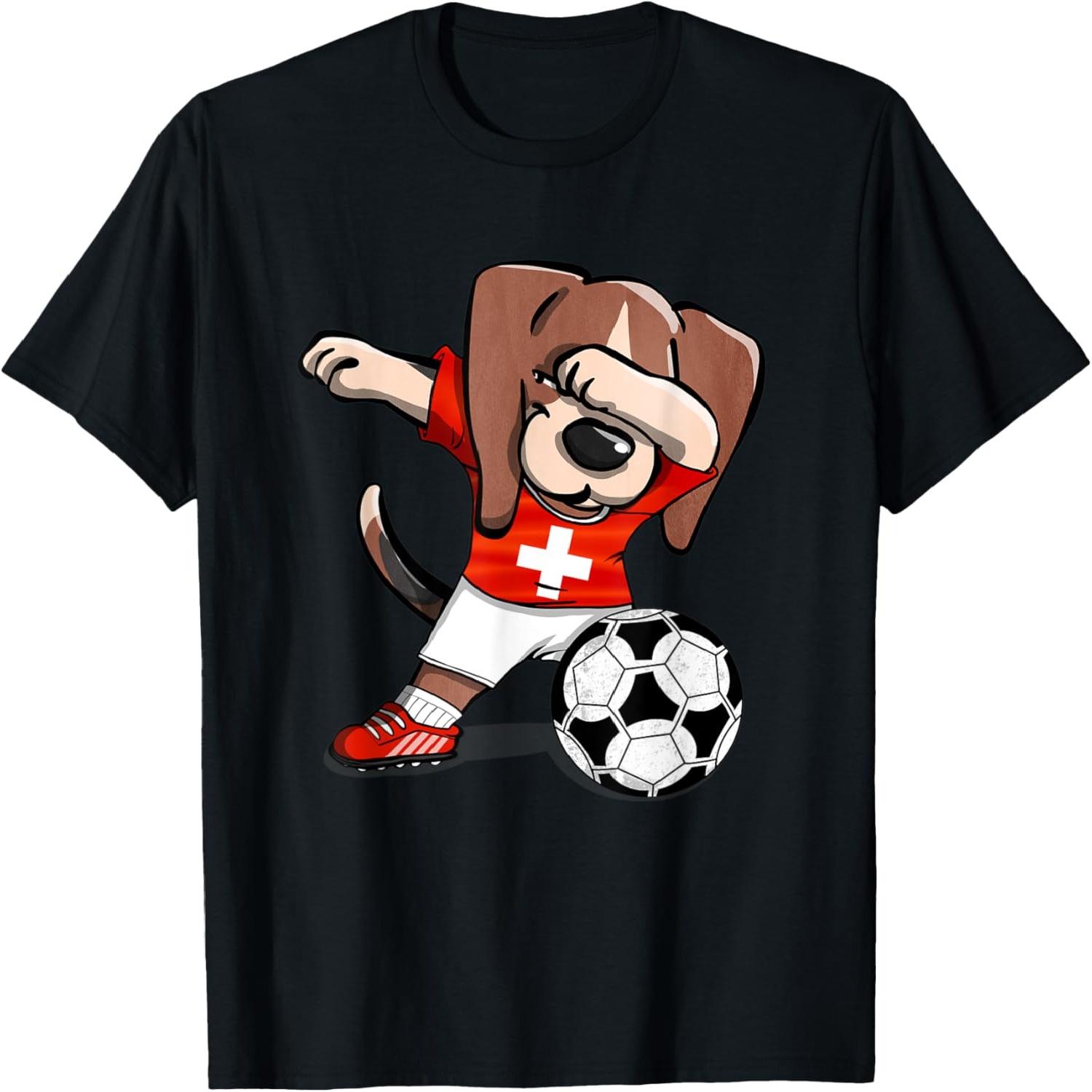 Dabbing Beagle Switzerland Soccer Fans Jersey Swiss Football T-Shirt S