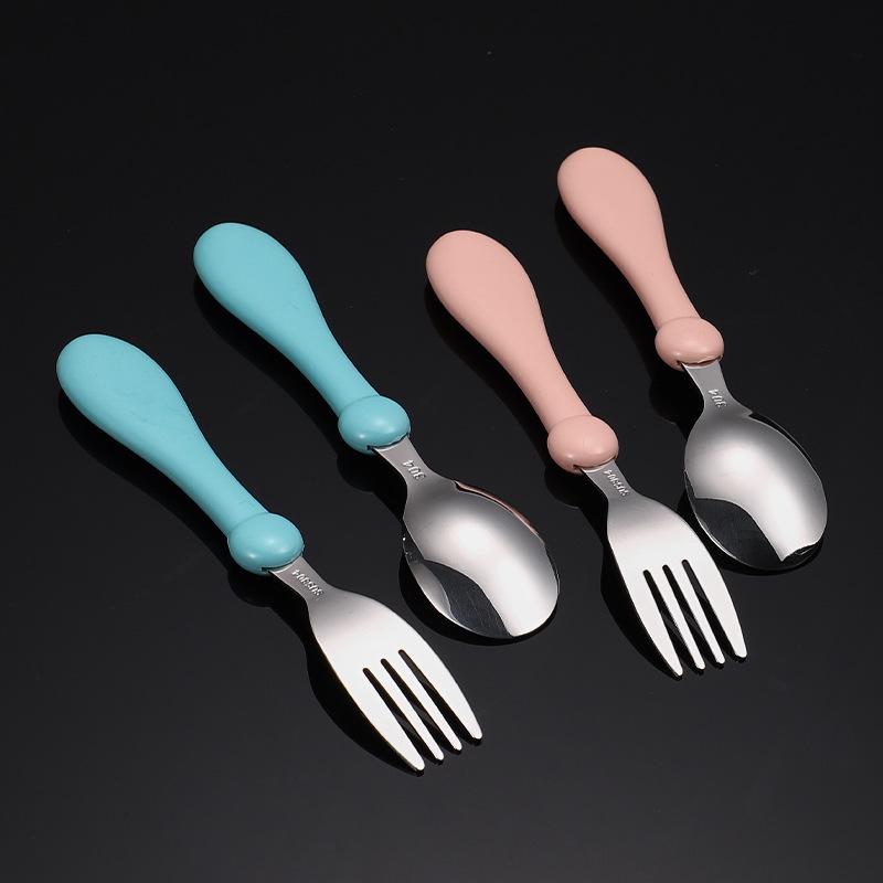 Children's 304 Stainless Steel Cutlery Set: Cute Cartoon Fork & Spoon with Round Handle - Ideal Baby Tableware or Infant and Maternity Gift