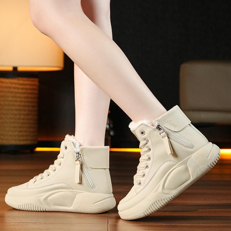 Trendy Double Zipper Cotton Shoes 2024 Winter New Style Warm High Help Thick Bottom Anti Slip Commuter Women's Vulcanized Shoes