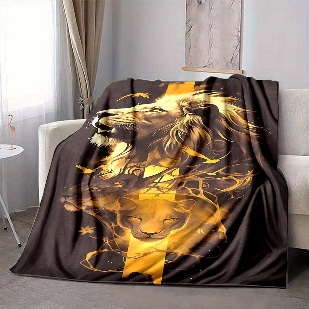 1pc Lion King Print Blanket - Lightweight Flannel Blanket For Sofa, Bed, Living Room, Office, Outdoor Travel, Camping, Soft 076