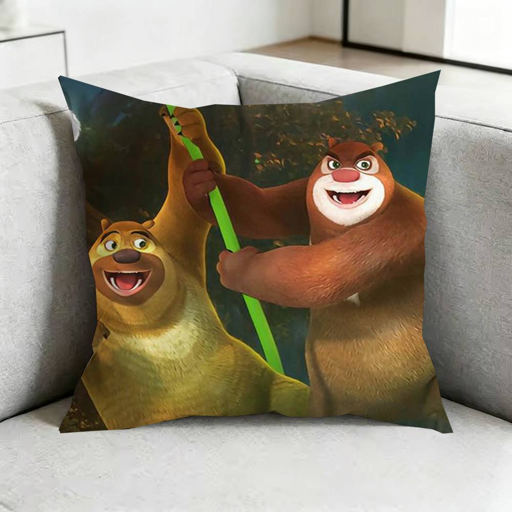 Boonie BBears Cartoon Pillow Case Square DoubleSided Sofa Cushion Cover Bedroom Bedside Pillow Gift