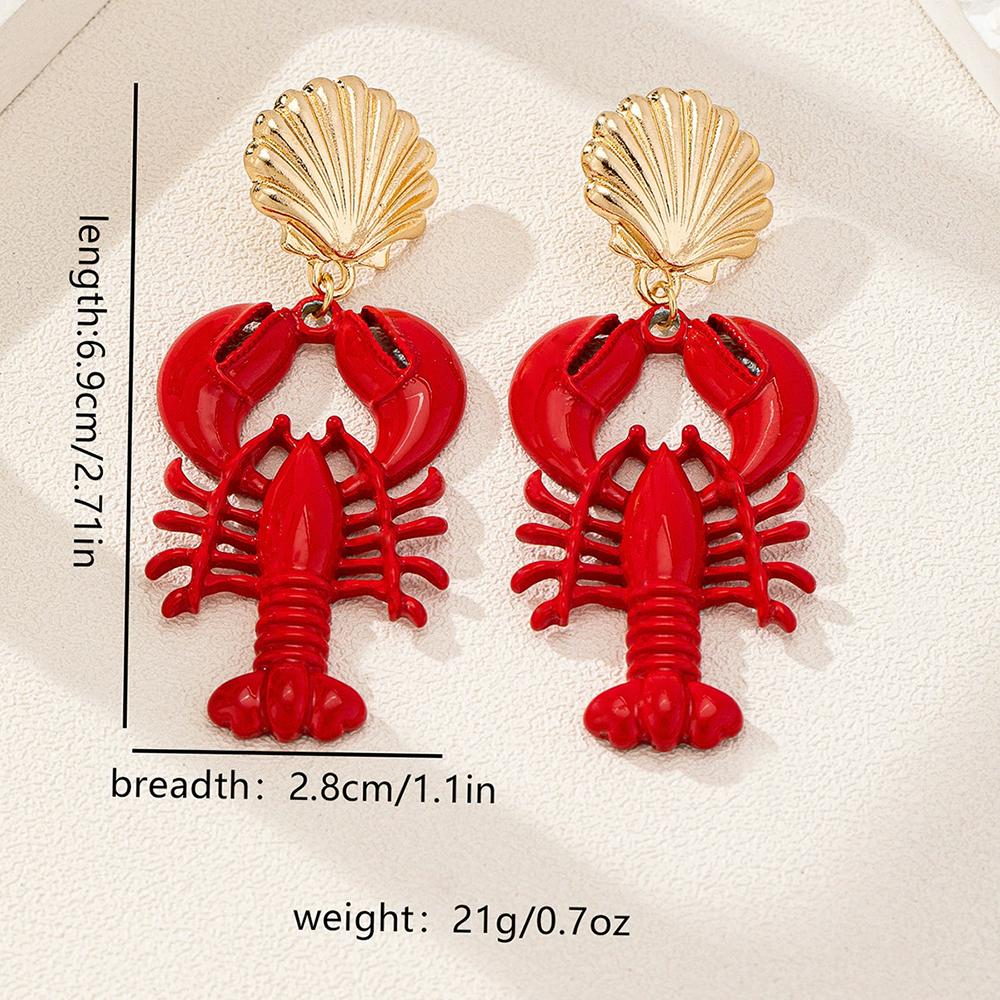 

New Fashion Red Bake Paint Lobster Metal Shell Earrings For Women Exaggerated Trend Jewelry Accessories