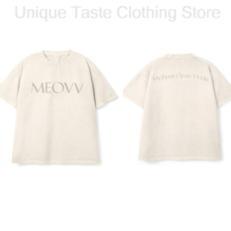 MEOVV T Shirt MY EYES OPEN VVIDE Album Letter Print Tshirt Women Unisex Kpop Fashion Streetwear Loose Cotton Short Sleeve Tee Tops