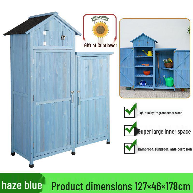 Waterproof Outdoor Wooden Storage Cabinet for Garden Tools - Anti-Corrosion and Sun Protection, Ideal for Courtyard and Balcony Use.