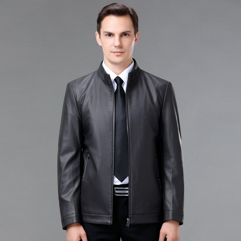 Genuine Leather Men's High-end Coat Sheepskin Middle-aged Business Casual Men's Stand-up Collar Velvet Jacket