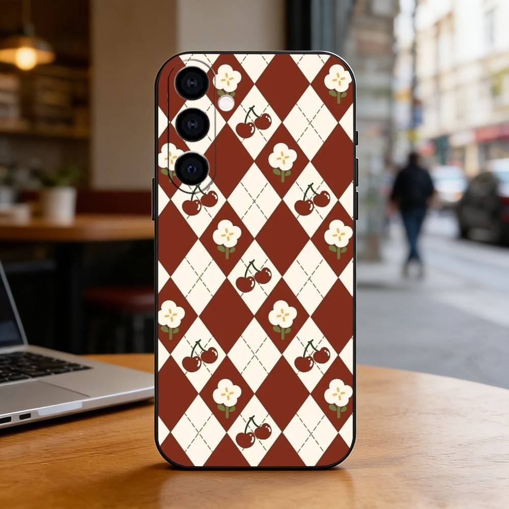 Karierter Hintergrund Handyhülle Für Samsung Galaxy A73,A72,A71,A70,A53,A52,A51,Weiche Silikon Schwarze Hülle