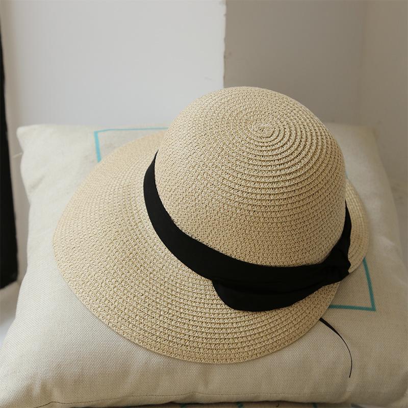Women's Summer Sun Protection Bowknot Japanese Style Fisherman Hat Korean Version Versatile Foldable Straw Hat for Beach and Seaside