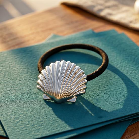 3Pcs Women Hair Ties Elastic Hair Bands with Metal Conch Shell Starfish Decoration Soft