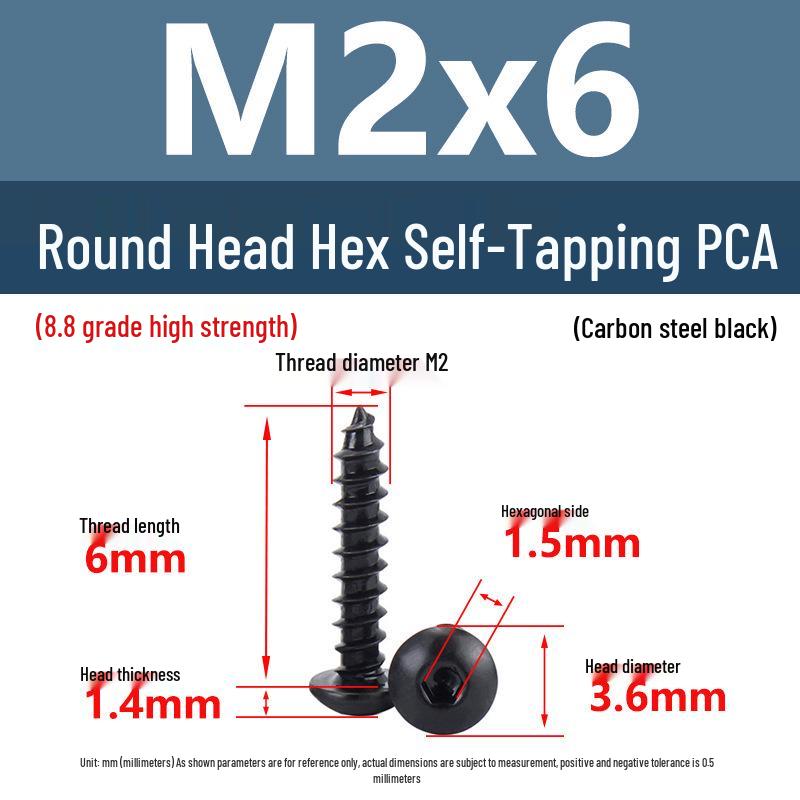 Yigu Černé šrouby s vnitřním šestihranem s vysokou pevností, třída 8.8, M2-M6, kulatá/talířová hlava