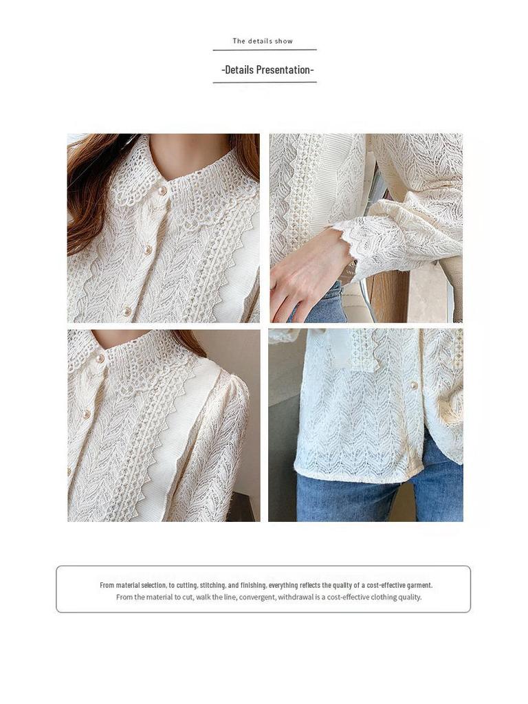 Korean Retro Ruffle Lace Blouse with Peter Pan Collar and Puff Sleeves for Women - Autumn/Winter 2025 Collection