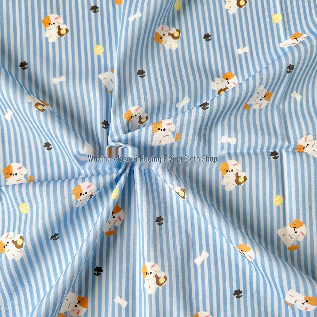 40 Count Cotton Digital Print Korean-Style Stripe/Puppy/Floral Fabric for Women's & Children's Clothing, Family Outfits & Homewear DIY Projects