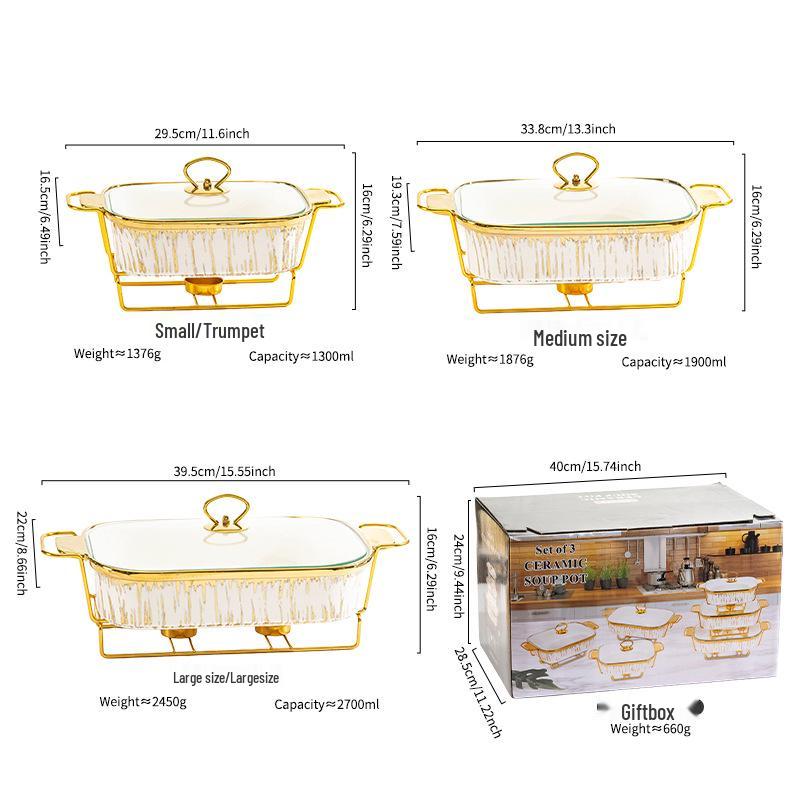Luxury Ceramic Tableware Set: Rectangular Baking Pan, Casserole Stand, Candle-Heated Soup & Dry Pot
