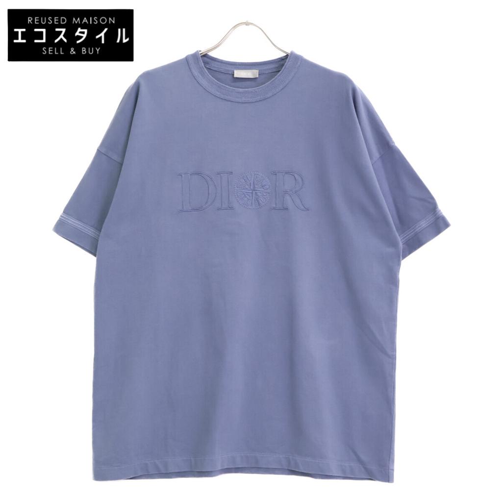 Dior [xSTONE ISLAND] Blue Logo Short Sleeve T-Shirt Tops M blueUsed