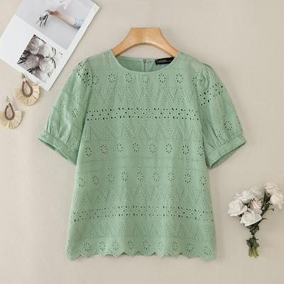 Women Casual Hollow Crochet Patchwork Short Sleeve Blouse Blouse