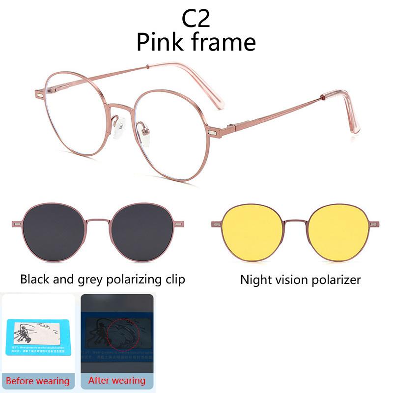 Round Metal Frame Polarized Magnetic Black Night Vision Clips On Glasses Optical Prescription Magnet Eyeglasses Magnet Exposed