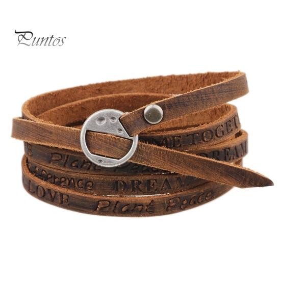 

Многослойный браслет из искусственной кожи, винтажный ремешок на запястье, регулируемая длина, пряжка с буквенным дизайном, ремень в стиле панк, браслет, мужской подарок