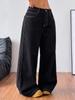 Puffanpop Women's Wide Leg Jeans, Contrast Stitching Detail Y2K Streetwear Mid Waist Black Wash Denim Pants, Street Commute Date Outfit Trousers