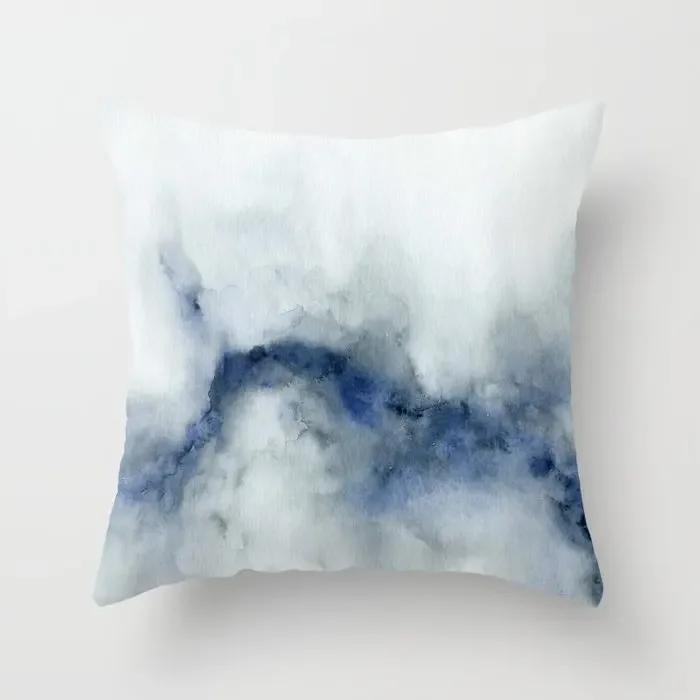 Watercolor Blue Cushion Cover Abstract Marble Geometric Pattern Sofa Pillowcase Bedroom Home Decor Car Office Decorative 45x45cm