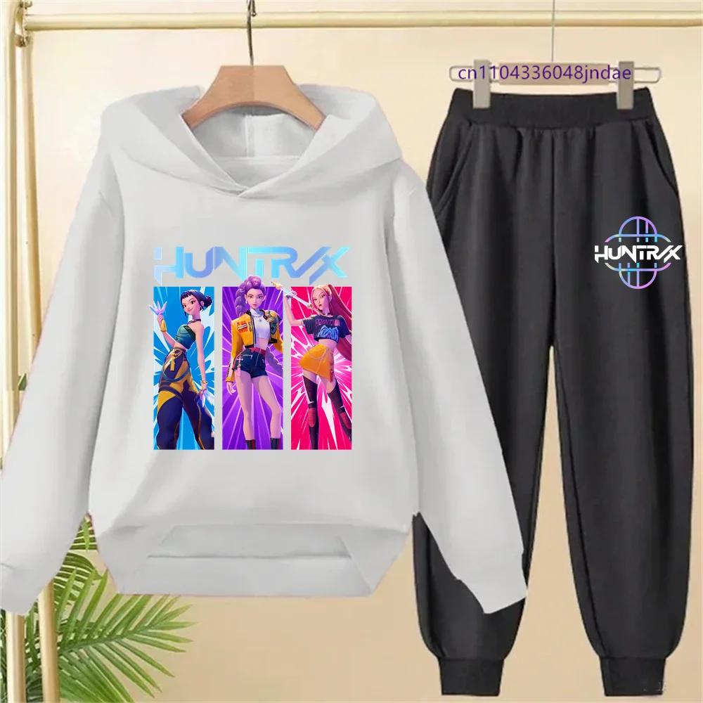 KPop Demon Hunters Print Hoodie Kids Cartoon Clothes Girls Hooded Sweatshirts Pants 2pcs Set Toddler Boys Outfits
