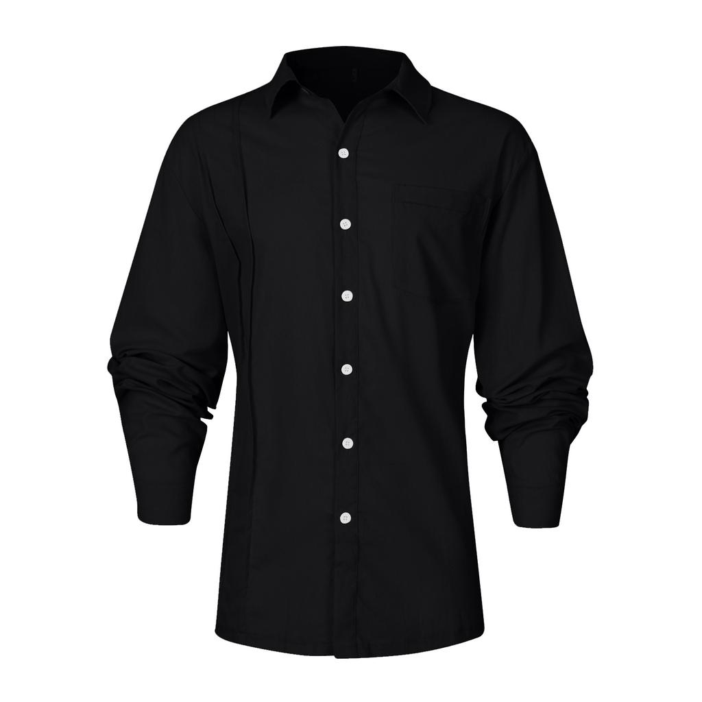 Mens Casual Loose Long Sleeve Cotton Color Shirt Lapel Neck Shirt Tops