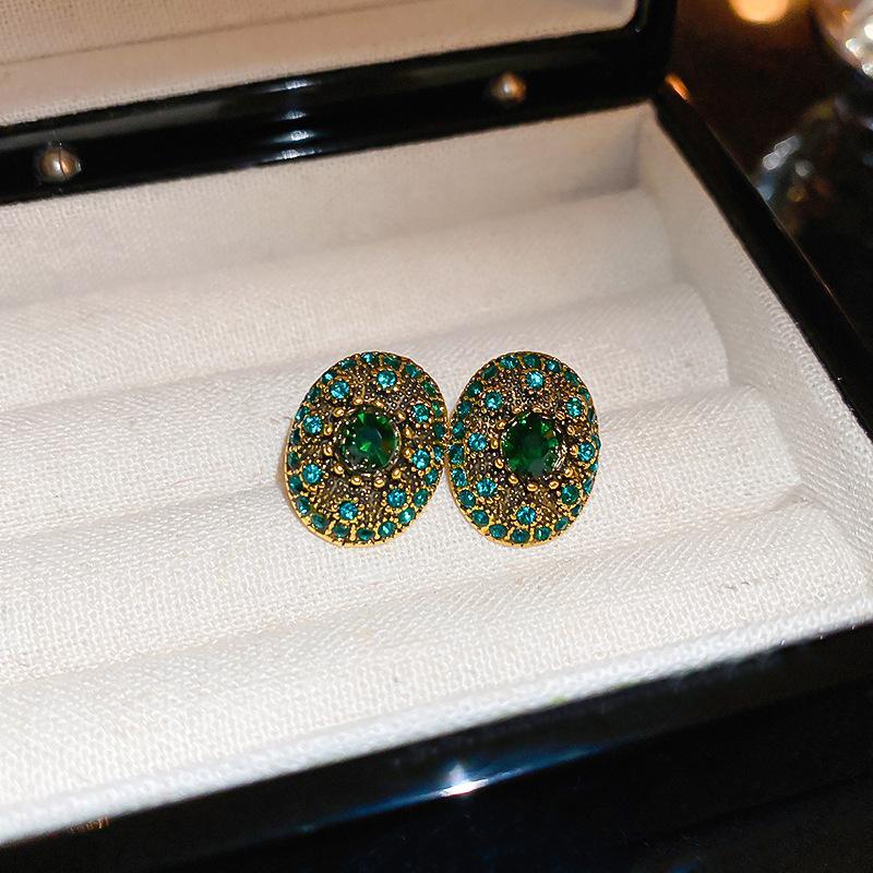 Retro High-End Silbernadel Diamantbesetzte Blumenohrringe, Europäische und Amerikanische Übertriebene Temperamentsohrringe, Leichter Luxus Nischenohrringe