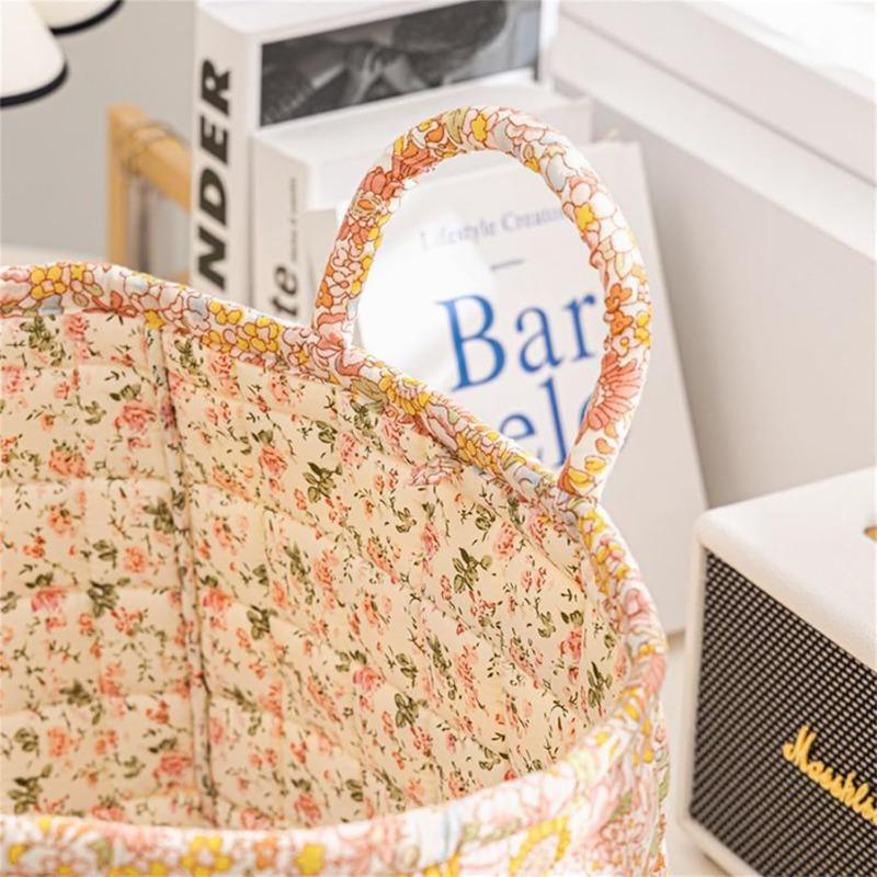 Boho Fabric Storage Basket, Floral Laundry Baskets,Decoration Large Capacity Storage Baskets, Portable Folding Storage Bag for Clothes and Sundries