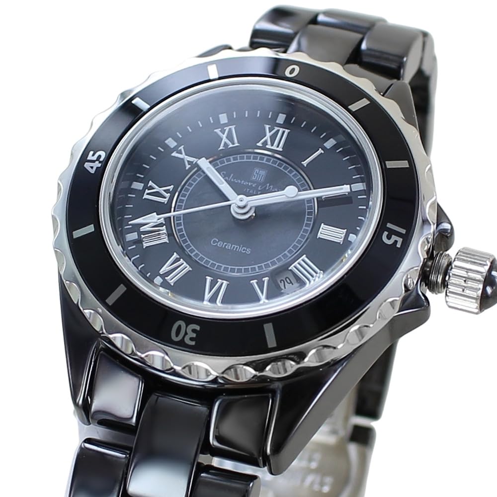 Salvatore Marra Gift Set Salvatore Marra Quartz Watch with Roman Numerals and Ceramic Strap 1 (Pre-wrapped) Women's (No. Black)