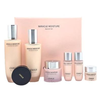 OHUI Miracle Moisture Pink Barrier 3-Piece Special Set – Skin Softener 150ml + Emulsion 130ml + Cream 30ml + Cushion 21 Beige | Deep Hydration