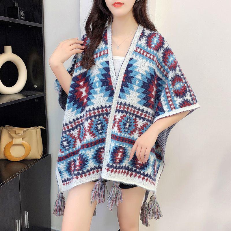 New Yunnan Ethnic Style Double-Sided Shawl: Versatile Warm Cloak Scarf for Women