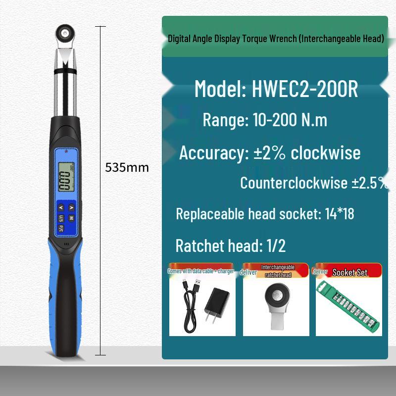 HEMUELE Digital Display Torque Wrench with Interchangeable Head Angle - HWEC Detection