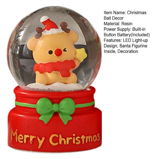 4.5/6.5CM Christmas Glowing Faux Crystal Ball Ornament LED Light-up Santa Claus Figurine Inside Clear Sphere Holiday Party Office Desktop Decoration