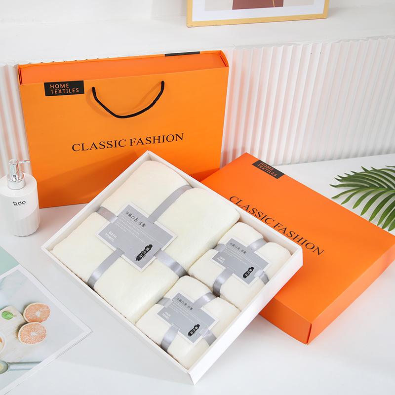 Thickened coral fleece towel bath towel set, soft and absorbent three-piece set